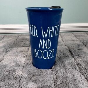 Rae Dunn Red White And Booze Tumbler Ceramic Travel Mug 500ml 17oz Coffee Tea